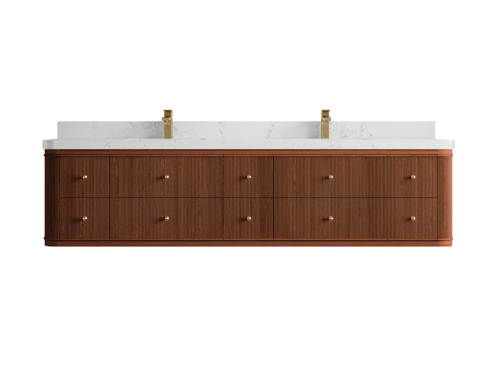 Hampton Floating Teak 84 in. W x 22 in. D Double Sink Bathroom Vanity (Dark Natural) - photo 21