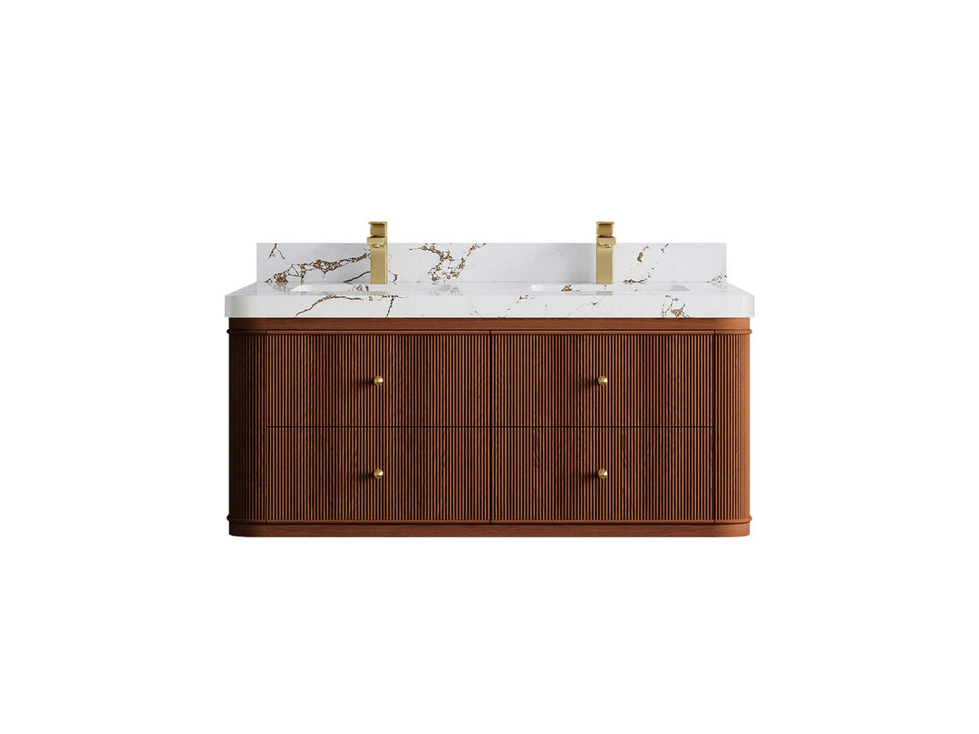 Hampton Floating Teak 48 in. W x 22 in. D Double Sink Bathroom Vanity