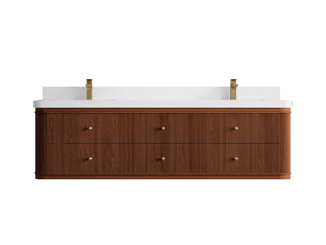 Hampton Floating Teak 72 in. W x 22 in. D Double Sink Bathroom Vanity in Dark Natural with 2 in White Quartz Countertop