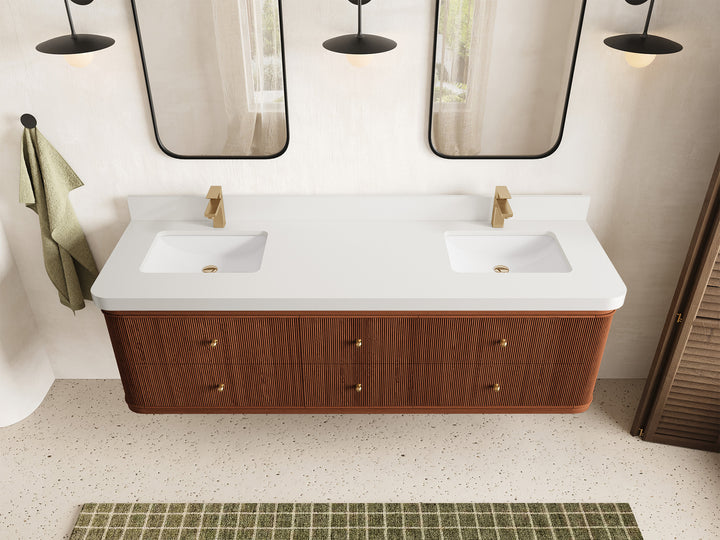 Hampton Floating Teak 72 in. W x 22 in. D Double Sink Bathroom Vanity (Dark Natural) - photo 22