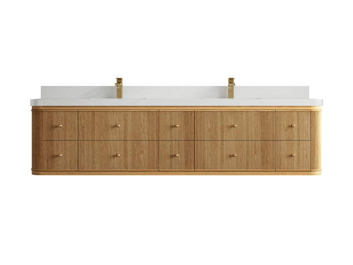 Hampton Floating Teak 84 in. W x 22 in. D Double Sink Bathroom Vanity (Light Natural) - photo 23