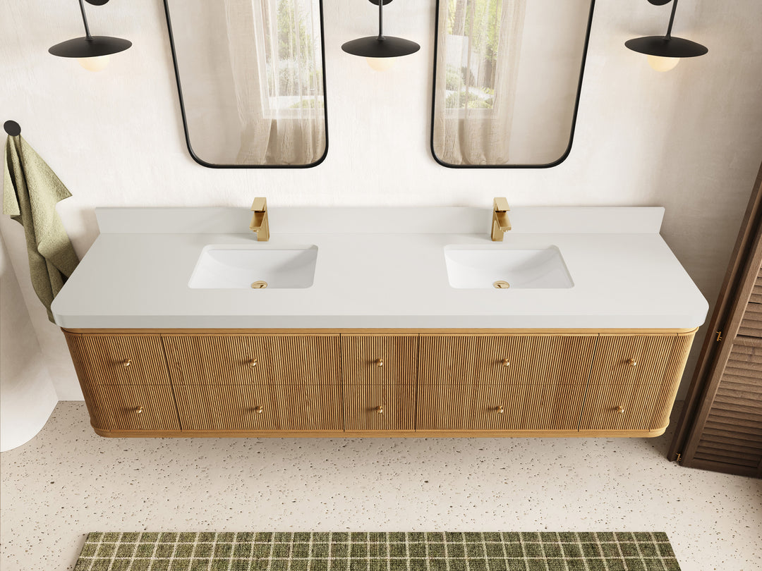 Hampton Floating Teak 84 in. W x 22 in. D Double Sink Bathroom Vanity (Light Natural)