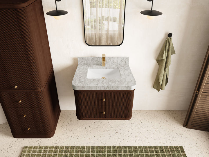 Hampton Floating Teak 30 in. W x 22 in. D Single Sink Bathroom Vanity (Dark Walnut) - photo 8
