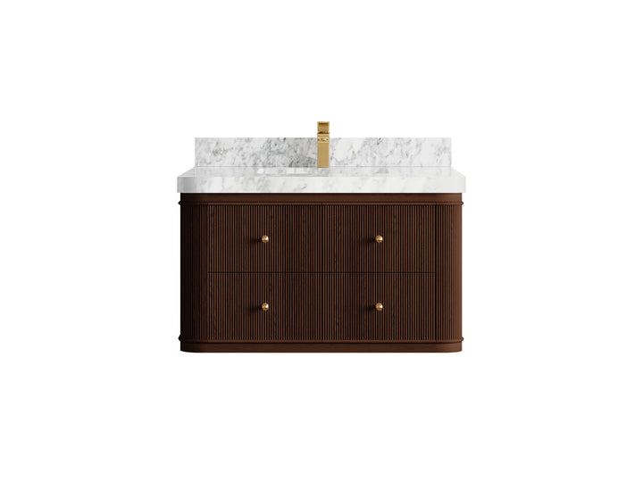 Hampton Floating Teak 36 in. W x 22 in. D Center Sink Bathroom Vanity (Dark Walnut) - photo 9