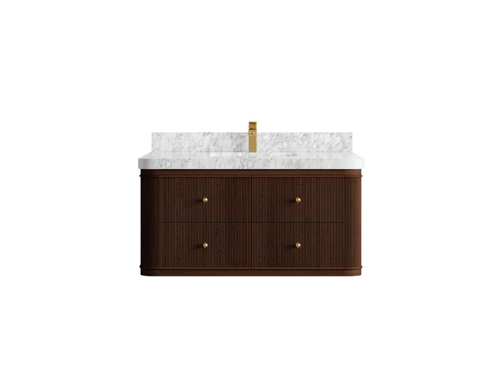 Hampton Floating Teak 42 in. W x 22 in. D Single Sink Bathroom Vanity (Dark Walnut) - photo 9