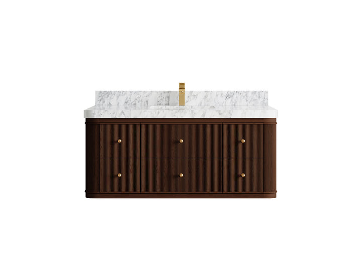 Hampton Floating Teak 48 in. W x 22 in. D Single Sink Bathroom Vanity (Dark Walnut) - photo 9