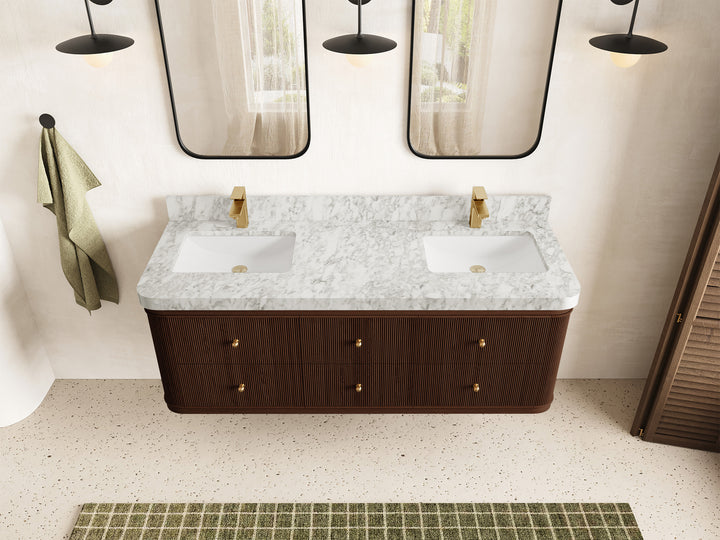Hampton Floating Teak 60 in. W x 22 in. D Double Sink Bathroom Vanity (Dark Walnut) - photo 8