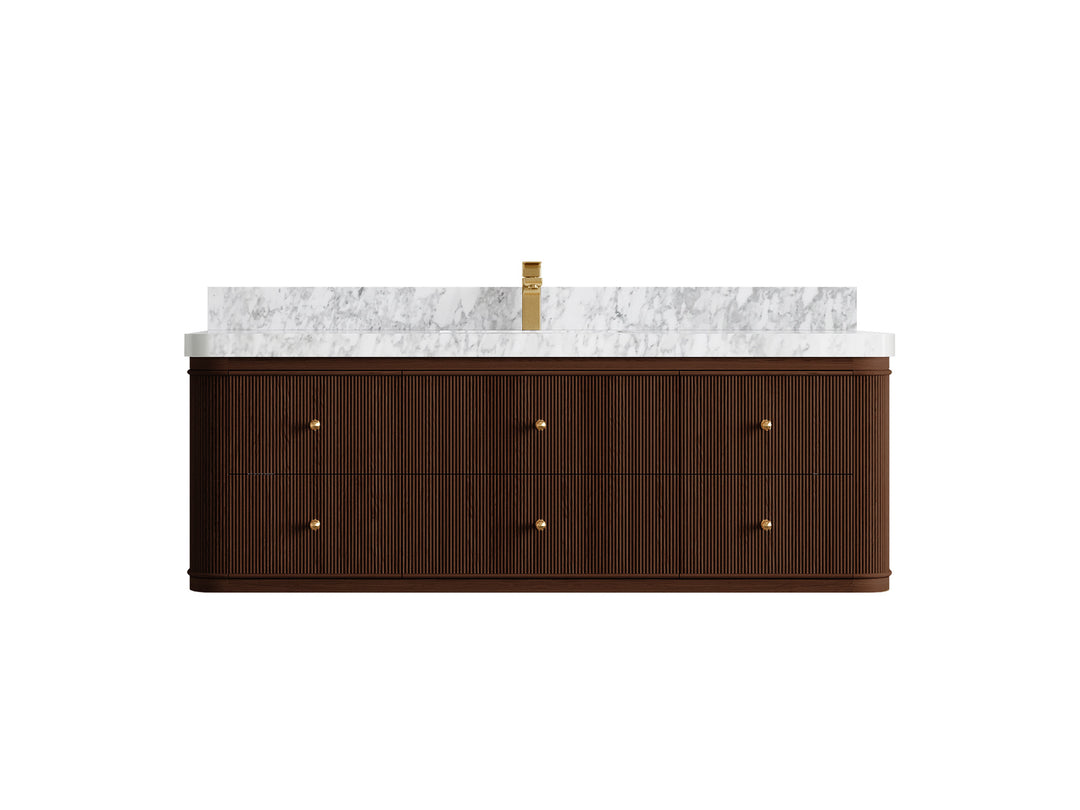 Hampton Floating Teak 60 in. W x 22 in. D Single Sink Bathroom Vanity in Dark Walnut with 2 in Carrara Marble Countertop