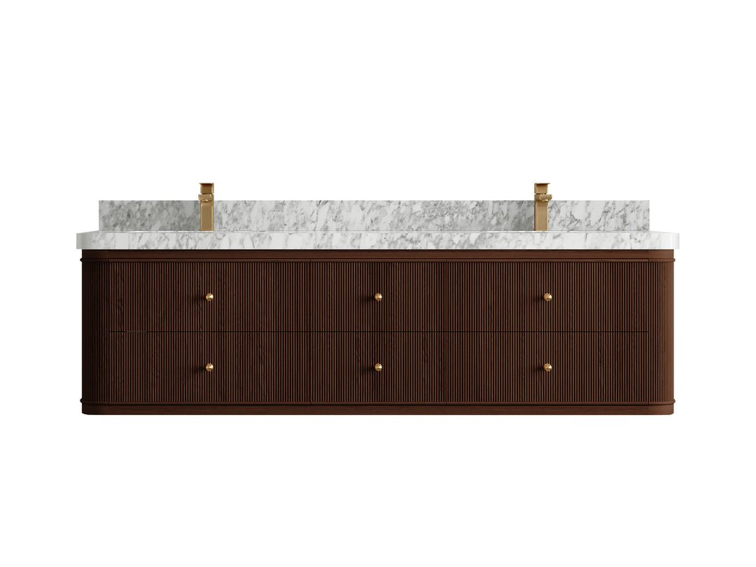Hampton Floating Teak 72 in. W x 22 in. D Double Sink Bathroom Vanity in Dark Walnut with 2 in Carrara Marble Countertop