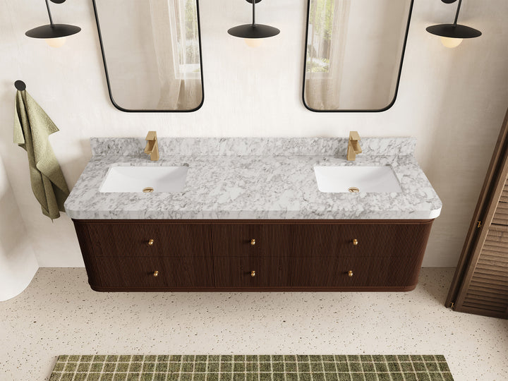 Hampton Floating Teak 72 in. W x 22 in. D Double Sink Bathroom Vanity (Dark Walnut) - photo 8