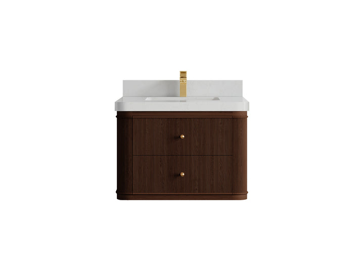 Hampton Floating Teak 30 in. W x 22 in. D Single Sink Bathroom Vanity (Dark Walnut) - photo 11