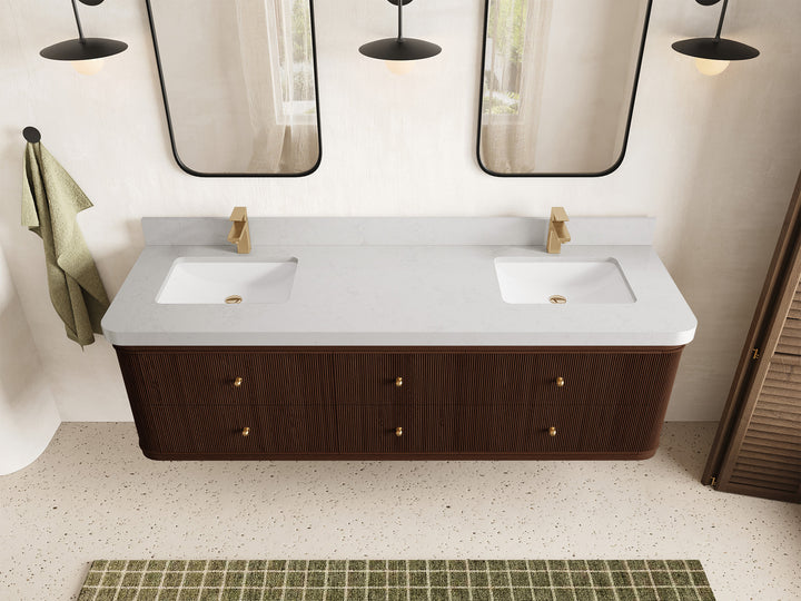 Hampton Floating Teak 72 in. W x 22 in. D Double Sink Bathroom Vanity (Dark Walnut) - photo 10