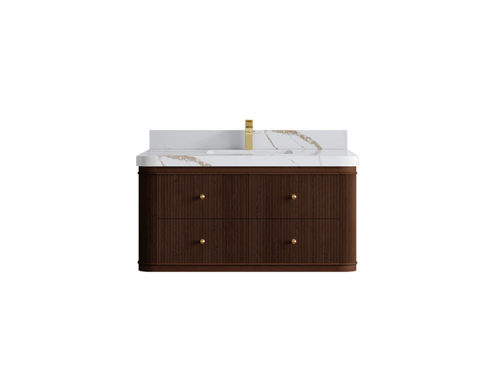 Hampton Floating Teak 42 in. W x 22 in. D Single Sink Bathroom Vanity (Dark Walnut) - photo 13