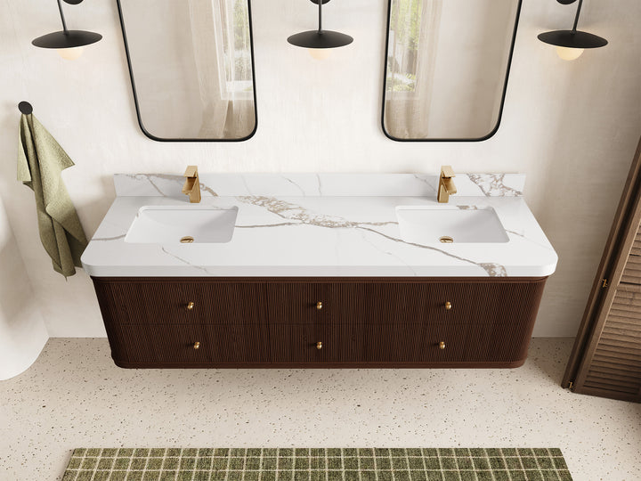 Hampton Floating Teak 72 in. W x 22 in. D Double Sink Bathroom Vanity (Dark Walnut) - photo 12