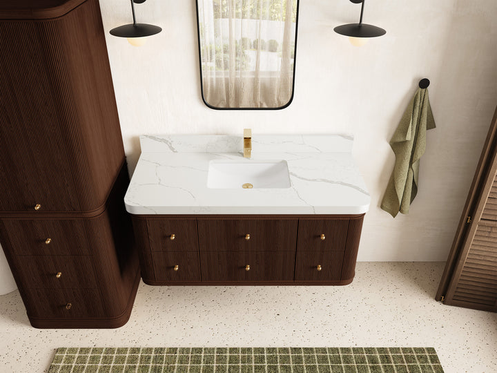Hampton Floating Teak 48 in. W x 22 in. D Single Sink Bathroom Vanity (Dark Walnut) - photo 14