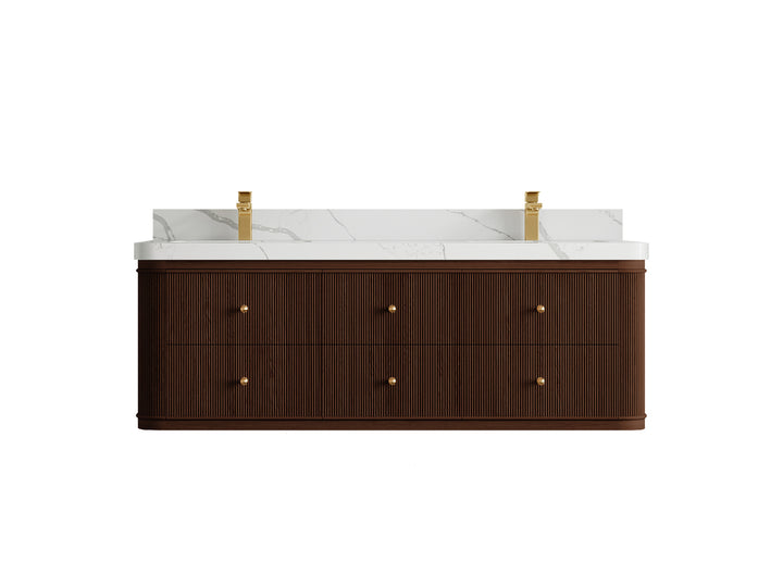 Hampton Floating Teak 60 in. W x 22 in. D Double Sink Bathroom Vanity (Dark Walnut) - photo 15