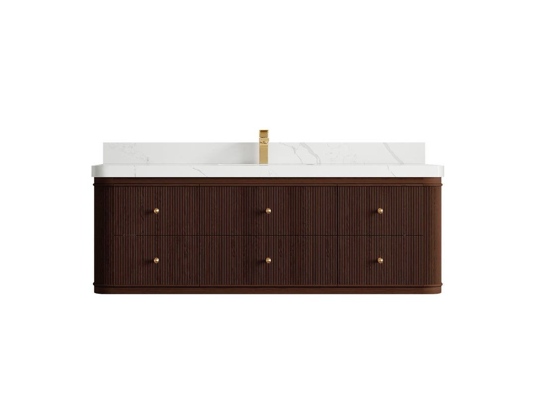 Hampton Floating Teak 60 in. W x 22 in. D Single Sink Bathroom Vanity in Dark Walnut with 2 in Calacatta Laza Quartz Countertop