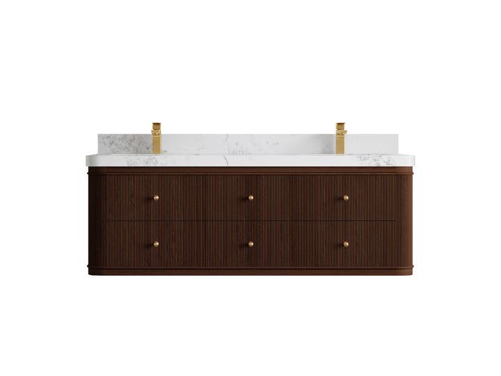 Hampton Floating Teak 60 in. W x 22 in. D Double Sink Bathroom Vanity (Dark Walnut) - photo 17