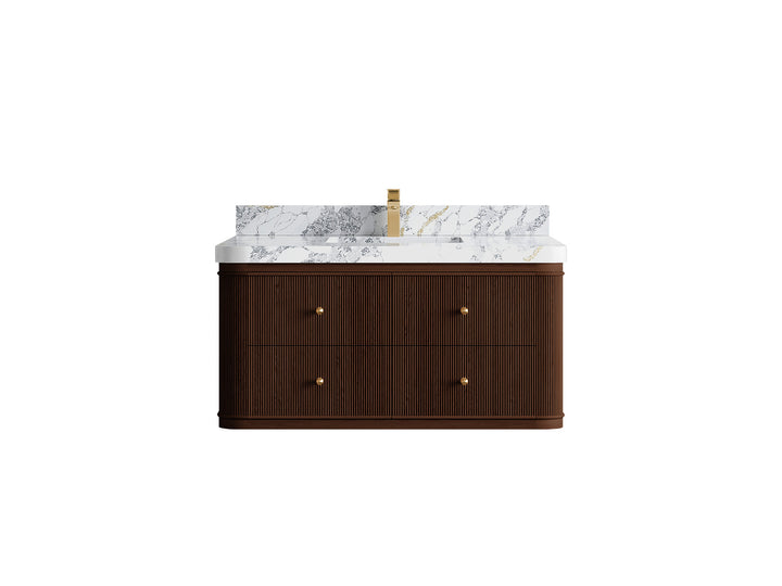 Hampton Floating Teak 42 in. W x 22 in. D Single Sink Bathroom Vanity (Dark Walnut) - photo 19