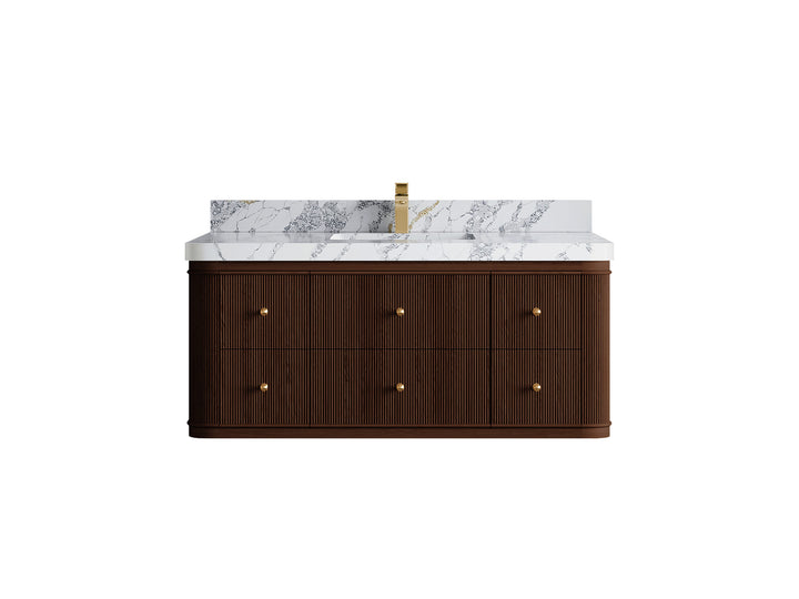 Hampton Floating Teak 48 in. W x 22 in. D Single Sink Bathroom Vanity (Dark Walnut) - photo 19
