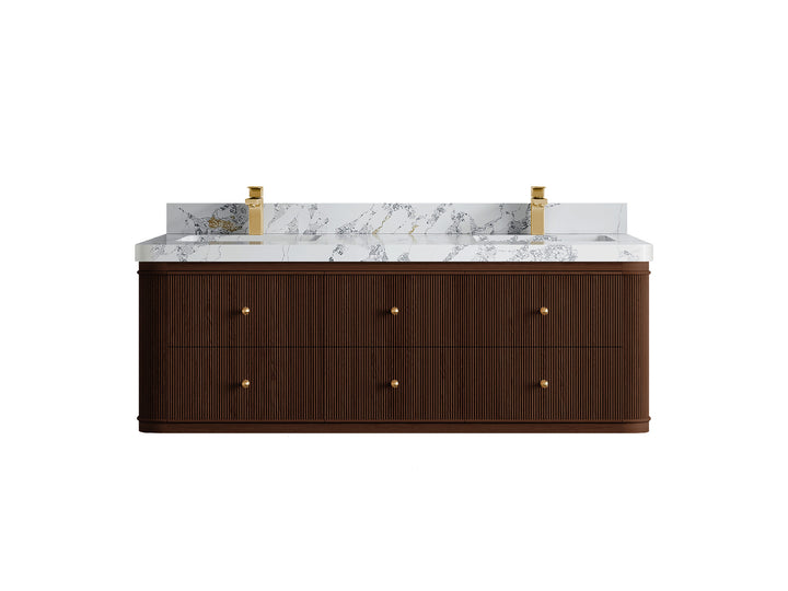 Hampton Floating Teak 60 in. W x 22 in. D Double Sink Bathroom Vanity (Dark Walnut) - photo 19