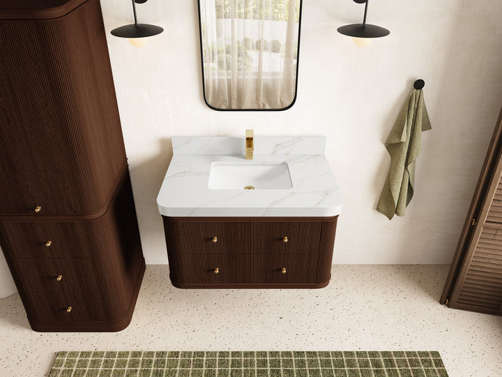 Hampton Floating Teak 36 in. W x 22 in. D Center Sink Bathroom Vanity (Dark Walnut) - photo 20