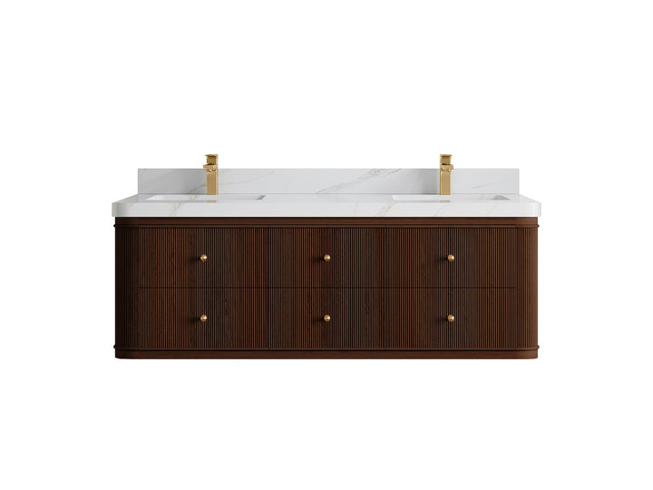 Hampton Floating Teak 60 in. W x 22 in. D Double Sink Bathroom Vanity (Dark Walnut) - photo 21