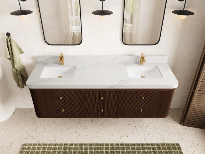 Hampton Floating Teak 72 in. W x 22 in. D Double Sink Bathroom Vanity (Dark Walnut) - photo 20