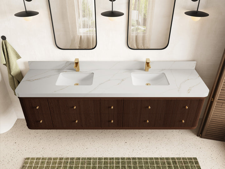 Hampton Floating Teak 84 in. W x 22 in. D Double Sink Bathroom Vanity (Dark Walnut) - photo 20