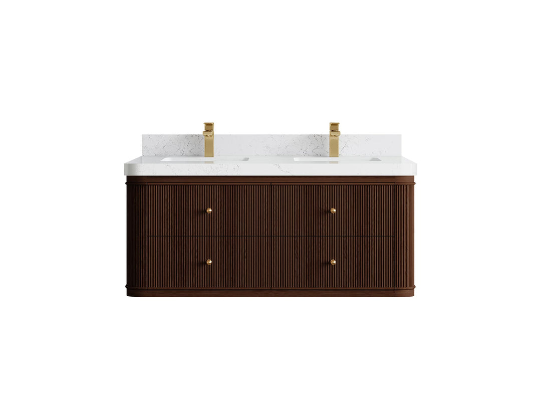 Hampton Floating Teak 48 in. W x 22 in. D Double Sink Bathroom Vanity