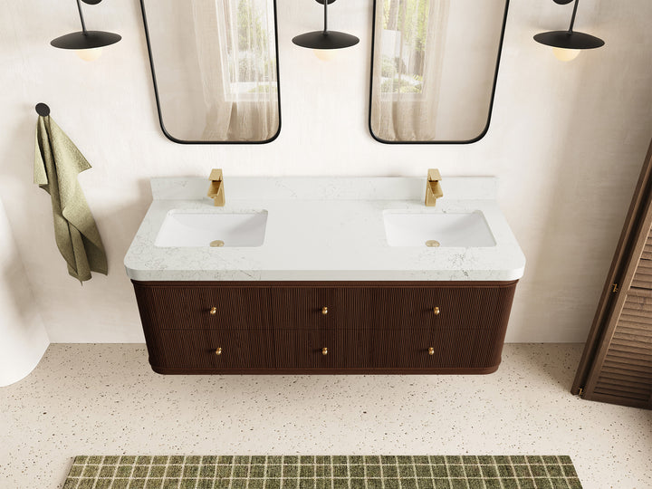 Hampton Floating Teak 60 in. W x 22 in. D Double Sink Bathroom Vanity (Dark Walnut) - photo 22