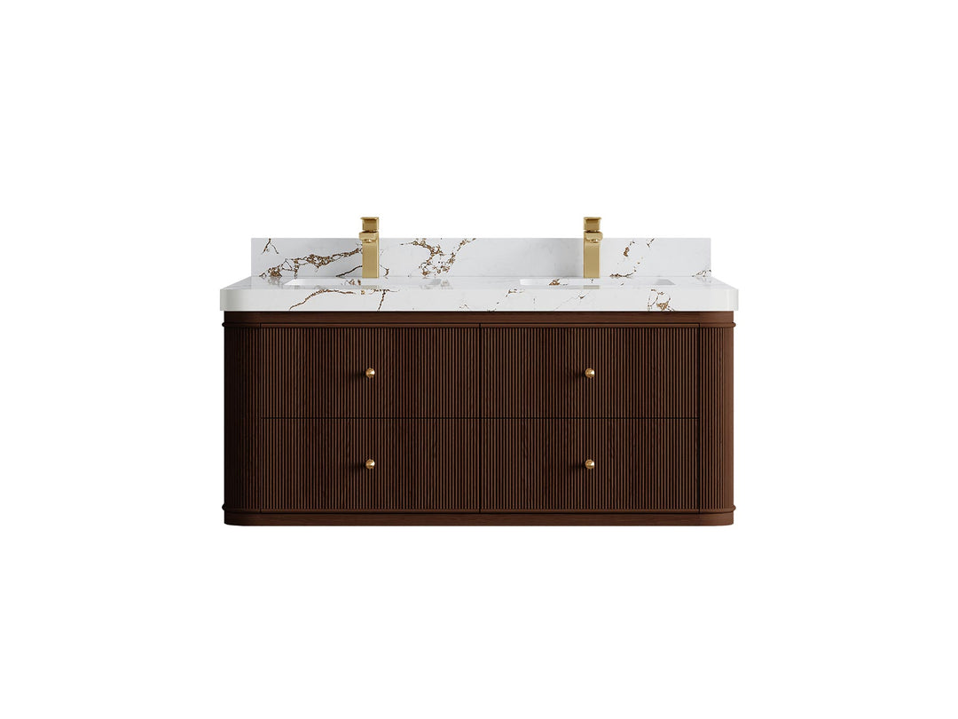 Hampton Floating Teak 48 in. W x 22 in. D Double Sink Bathroom Vanity