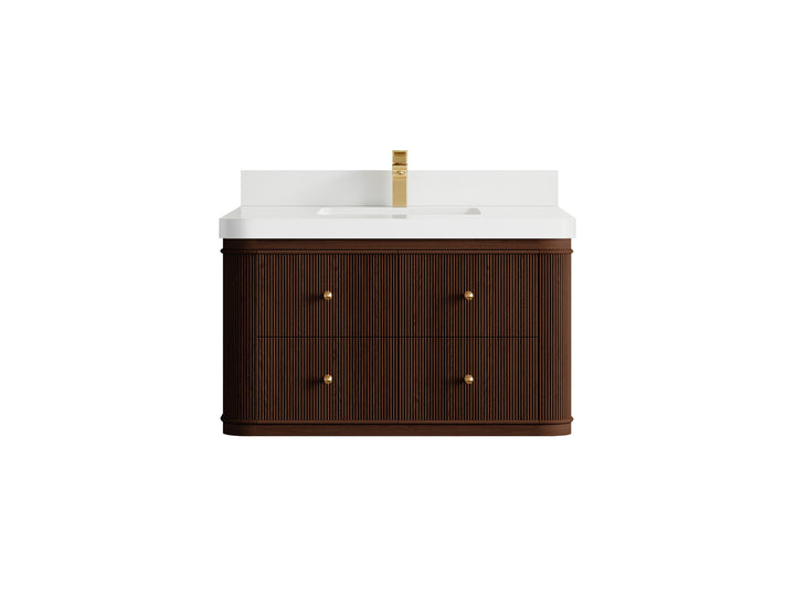 Hampton Floating Teak 36 in. W x 22 in. D Center Sink Bathroom Vanity (Dark Walnut) - photo 25