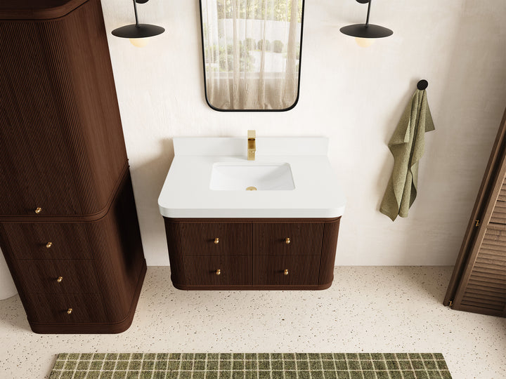 Hampton Floating Teak 36 in. W x 22 in. D Center Sink Bathroom Vanity (Dark Walnut) - photo 24