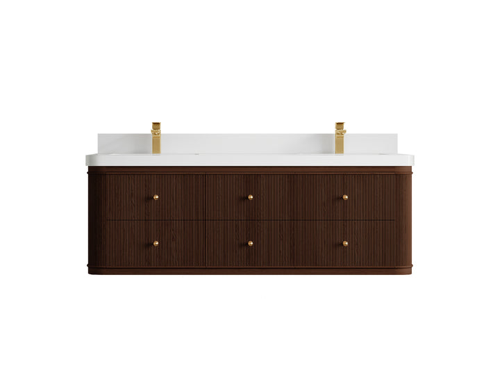 Hampton Floating Teak 60 in. W x 22 in. D Double Sink Bathroom Vanity (Dark Walnut) - photo 25