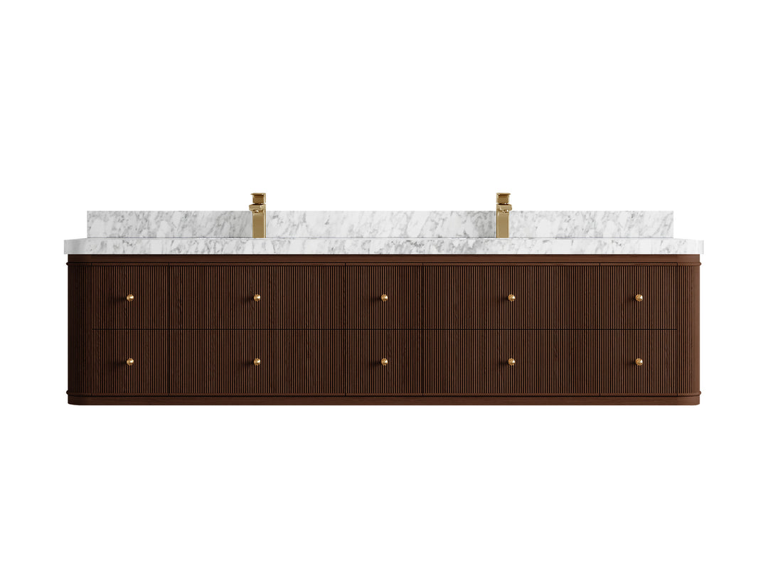 Hampton Floating Teak 84 in. W x 22 in. D Double Sink Bathroom Vanity (Dark Walnut)