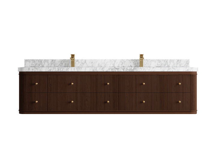 Hampton Floating Teak 84 in. W x 22 in. D Double Sink Bathroom Vanity (Dark Walnut) - photo 9