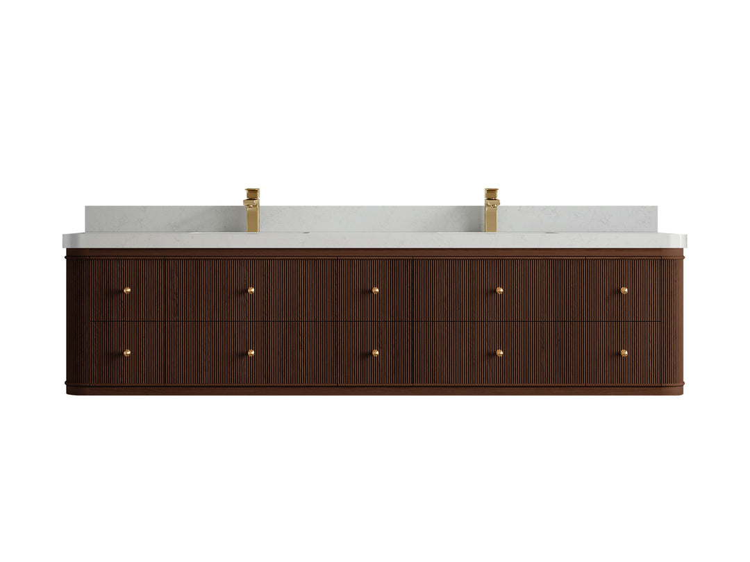 Hampton Floating Teak 84 in. W x 22 in. D Double Sink Bathroom Vanity (Dark Walnut)