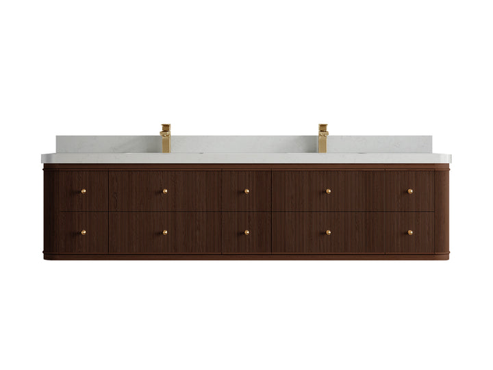 Hampton Floating Teak 84 in. W x 22 in. D Double Sink Bathroom Vanity (Dark Walnut) - photo 11