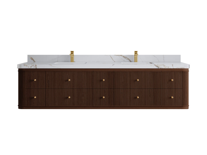Hampton Floating Teak 84 in. W x 22 in. D Double Sink Bathroom Vanity (Dark Walnut) - photo 13