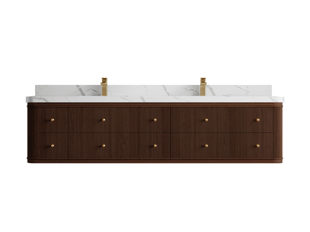 Hampton Floating Teak 84 in. W x 22 in. D Double Sink Bathroom Vanity (Dark Walnut)