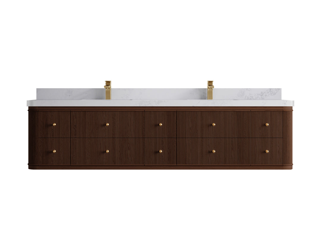 Hampton Floating Teak 84 in. W x 22 in. D Double Sink Bathroom Vanity (Dark Walnut)