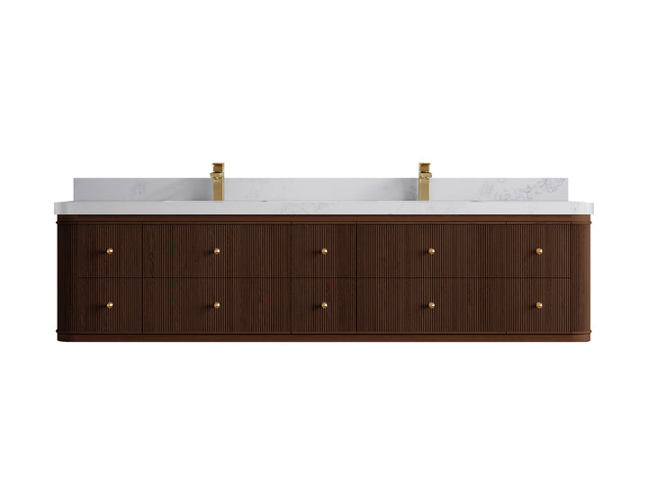 Hampton Floating Teak 84 in. W x 22 in. D Double Sink Bathroom Vanity (Dark Walnut) - photo 17