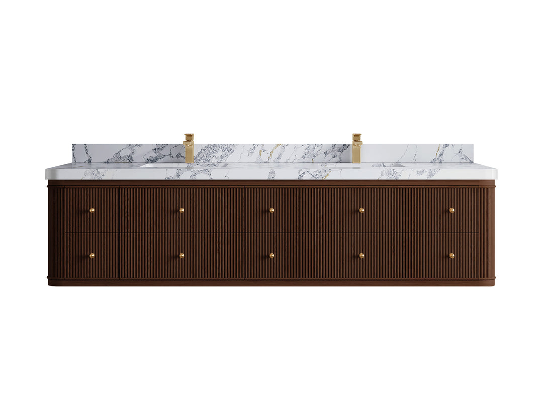 Hampton Floating Teak 84 in. W x 22 in. D Double Sink Bathroom Vanity (Dark Walnut)