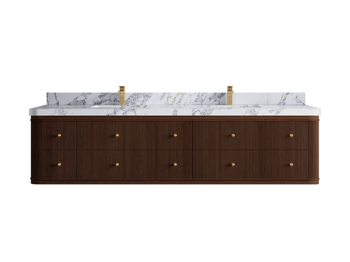 Hampton Floating Teak 84 in. W x 22 in. D Double Sink Bathroom Vanity (Dark Walnut) - photo 19