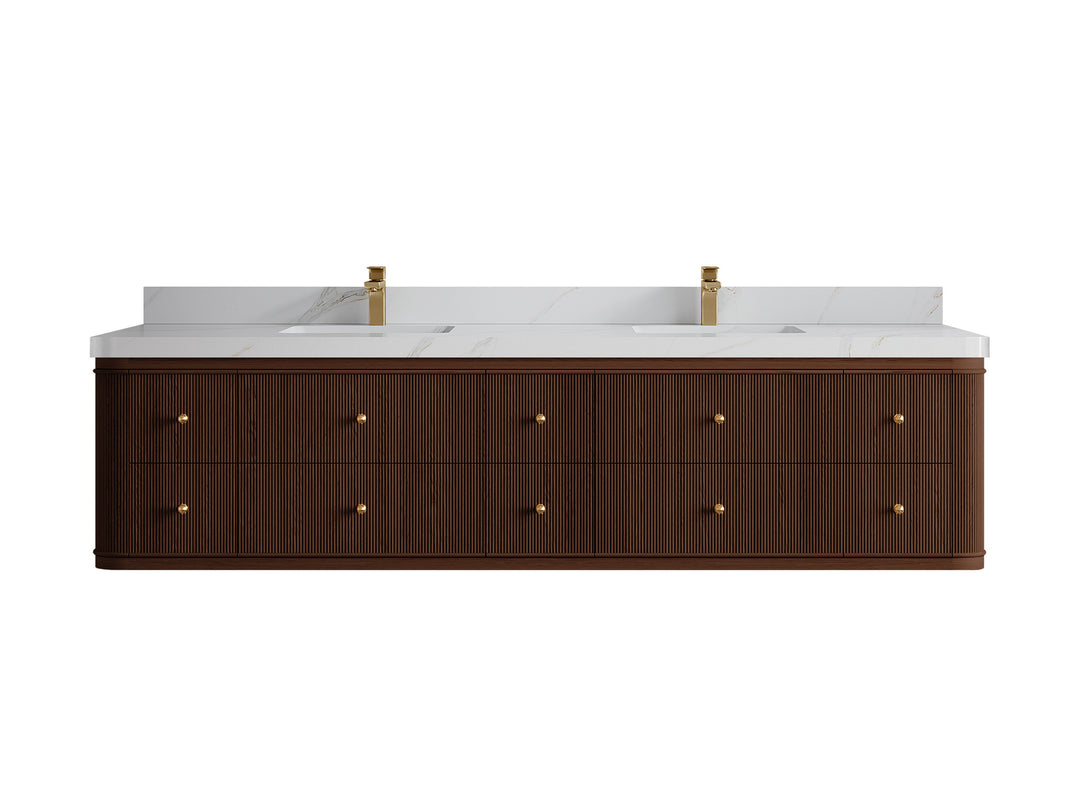 Hampton Floating Teak 84 in. W x 22 in. D Double Sink Bathroom Vanity (Dark Walnut)