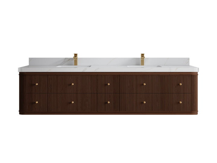 Hampton Floating Teak 84 in. W x 22 in. D Double Sink Bathroom Vanity (Dark Walnut) - photo 21