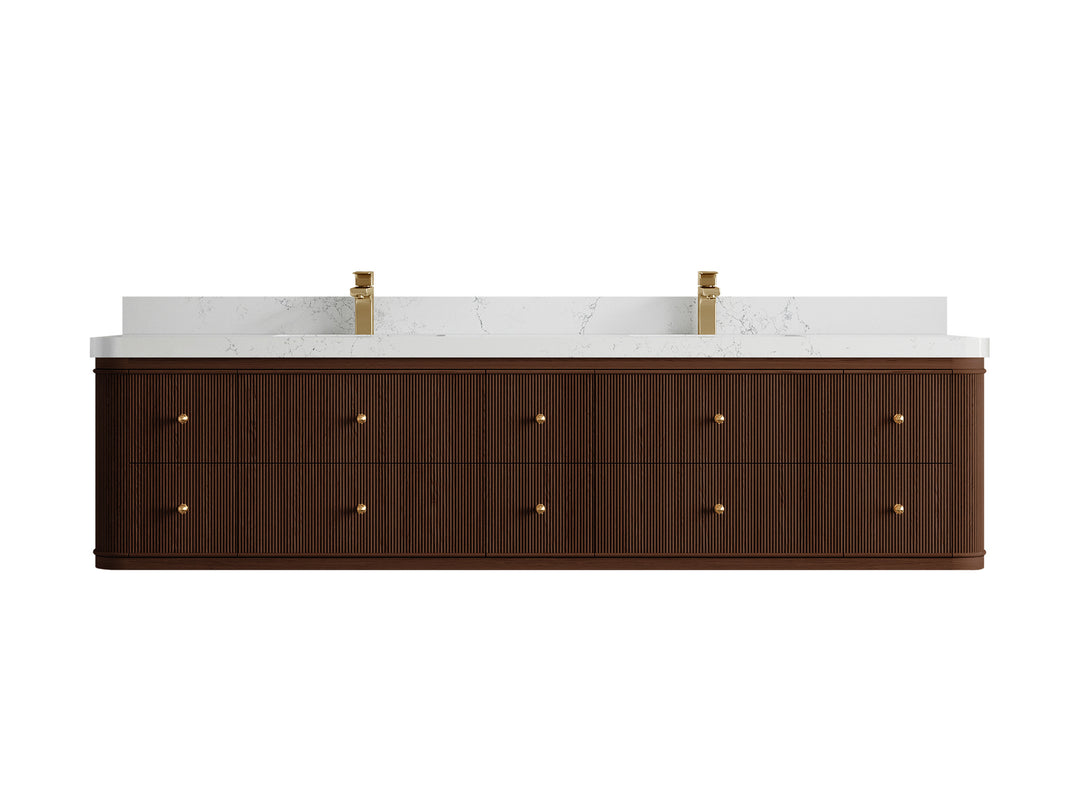 Hampton Floating Teak 84 in. W x 22 in. D Double Sink Bathroom Vanity (Dark Walnut)