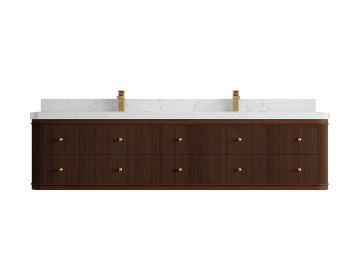 Hampton Floating Teak 84 in. W x 22 in. D Double Sink Bathroom Vanity (Dark Walnut) - photo 23