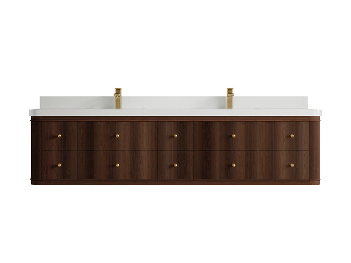 Hampton Floating Teak 84 in. W x 22 in. D Double Sink Bathroom Vanity (Dark Walnut) - photo 25